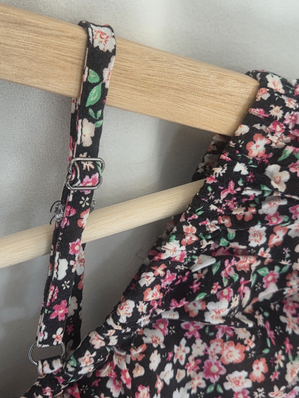 No Boundaries Black Floral Off-Shoulder Camisole with Pink Flowers - Picture 5 of 6